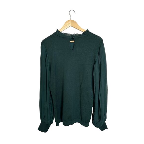 Adrianna Papell Ruffle Collar  Sweater Blouse with Balloon Sleeves Size L Green - Picture 2 of 9